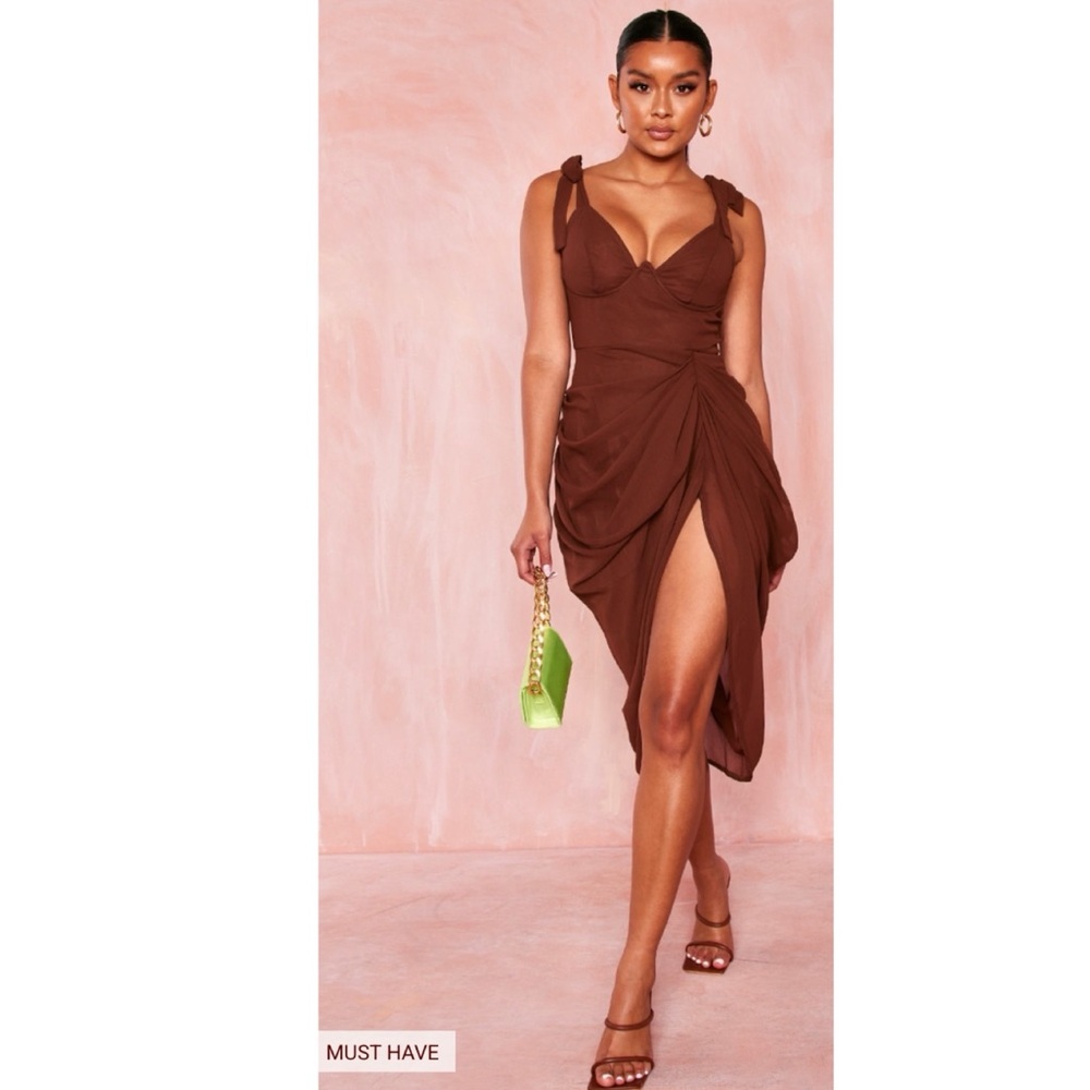 Elegant Brown Draped Dress